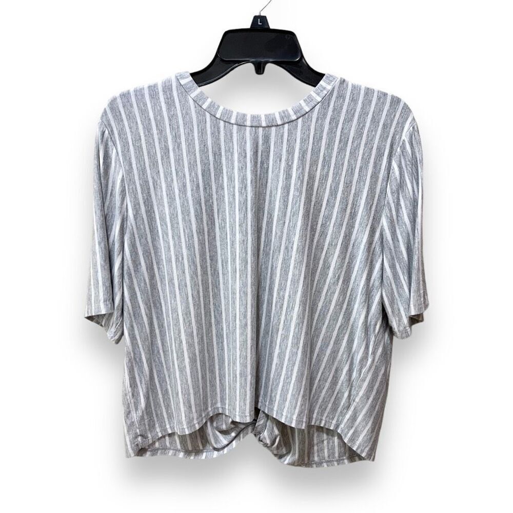 Women's SOHO Twist Cut Out Back Striped Blouse Top Size M Gray White Knit Casual